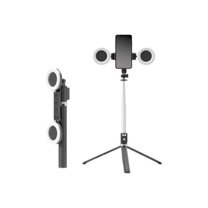 H12D Rotating Ultra Long Extendable Selfie Stick Tripod stand with dual adjustable LED ring lights